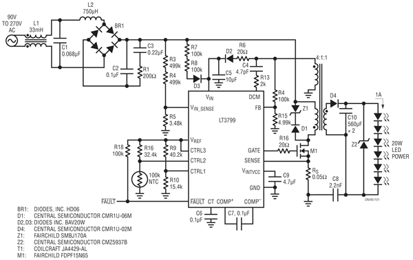 TRIAC dimmable 20 W offline LED driver